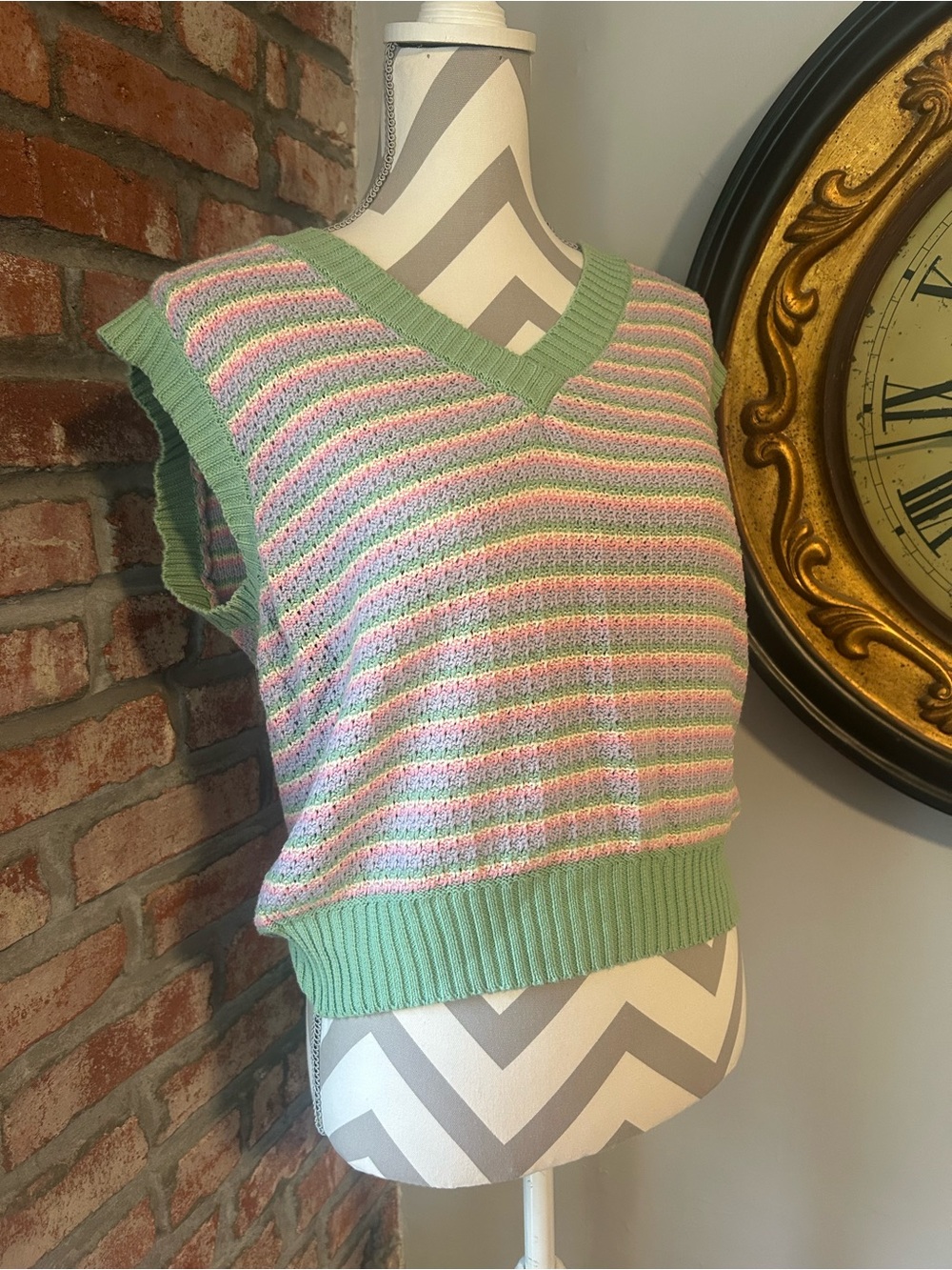 Lizette Collection • Rainbow Pastel Knit Sweater Vest | 100% Cotton
